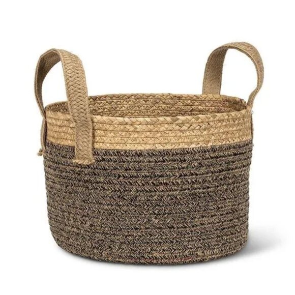 (Set of x3) Round Handled Baskets - Jute/Cotton Baskets for Linens / Plants - Picture 6 of 8